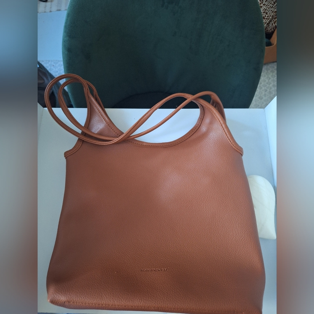 Montana West Classic Leather Shoulder Tote in Brown